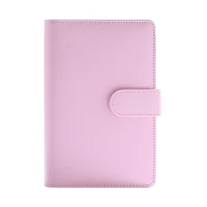 Elegant pink PU leather A5 A6 6-ring binder notebook with magnetic buckle closure