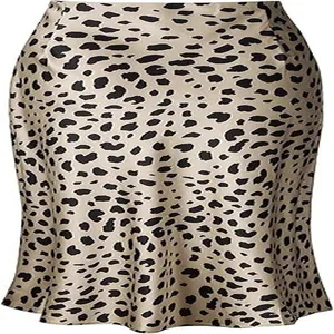 Close-up of elegant leopard print satin mermaid skirt with high waist design