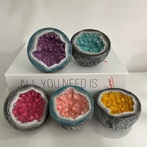 Set of 5 creative resin geode candle bowls with colorful crystalline interiors for decor