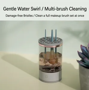 Electric automatic makeup brush cleaner machine with multiple brushes washing in water