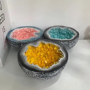 Creative vintage resin candle bowl set with colorful geode crystal interior design for decor