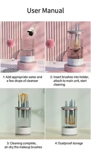 Detailed four-step instructional guide for the automatic electric makeup brush cleaner