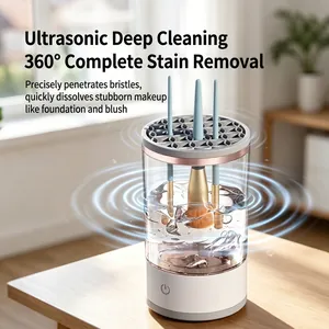 Electric ultrasonic makeup brush cleaner machine with transparent tank for deep wash