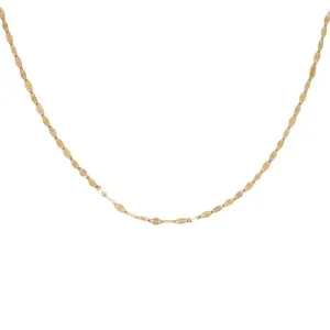 Minimalist gold thin chain necklace with delicate oval links on white background.