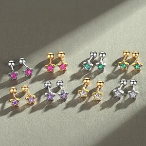 Stylish star-shaped screw back stud earrings with colorful zircon crystals for women