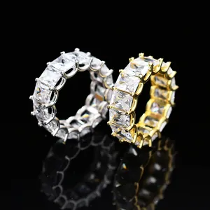 Hip Hop Double Row Zirconia Ring Men Punk Rock Gold Silver Color Iced Out Cubic Zirconia Eternity Band Ring Jewelry