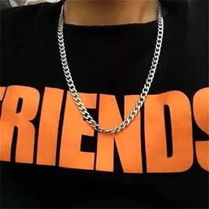 Collier chaîne cubaine hip hop en acier titane pour hommes et femmes