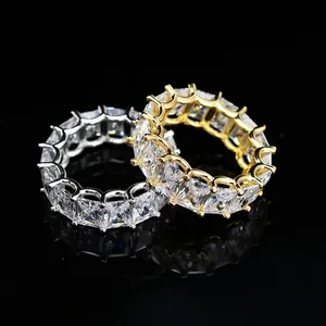 Luxury hip-hop men's double row square zircon eternity rings in gold and silver finish