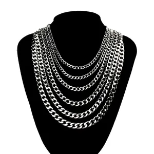 Colliers gourmette en acier inoxydable argenté de plusieurs largeurs style hip hop
