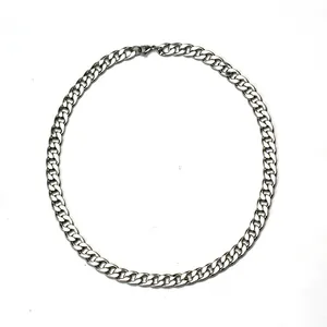 Collier classique à maillons gourmette en acier inoxydable argenté pour la mode hip-hop unisexe