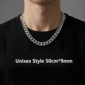Collier chaîne NK en acier inoxydable unisexe, longueur 50 cm, style hip-hop chic