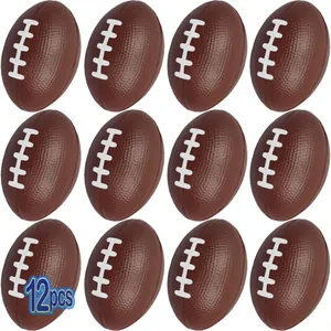 Detail view showing a set of 12 mini foam American football stress relief squeeze balls