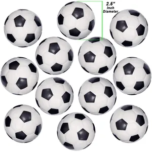 Twelve pack of mini foam soccer stress balls with 2.5 inch diameter measurement