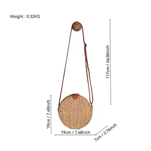 Spécifications détaillées des dimensions d'un sac à bandoulière rond en paille tressée