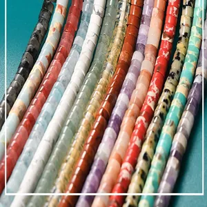 Detailed view of assorted colorful 2x4mm natural stone cylindrical spacer beads