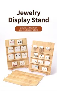 Detail of a minimalist multi-layer wooden tiered display stand for jewelry and nail art