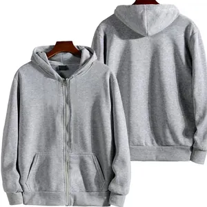 Vue détaillée avant et arrière d'un sweat à capuche gris minimaliste avec fermeture éclair