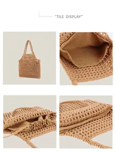 Detailed view of handmade cotton woven mesh tote bag showing drawstring lining.
