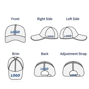 Diagram showing custom logo placement options on a vintage washed cotton baseball cap