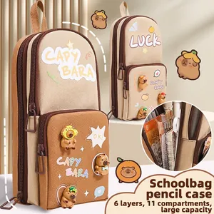 Large capacity backpack-style pencil case with cute Capybara theme and multi-layer storage