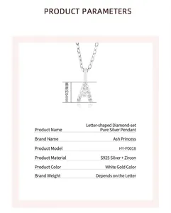 Detailed view of S925 sterling silver letter A pendant necklace with micro-paved zircons