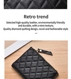 Close-up view showing the textured black quilted leather of this elegant coin purse.