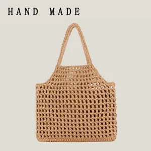 Handmade Woven Cotton Thread Mesh Tote Bag For Women Summer Vacation Hollow Out Mori Style Literary Handbag With Inner Bag