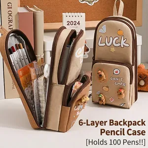 Detail of 6-layer capybara pencil case showing large capacity storage for stationery