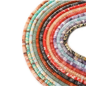Macro detail of 2x4mm colorful cylindrical stone tube beads for jewelry making