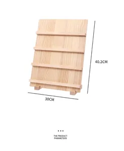 Detail view of four-layer wooden nail art display rack showing 30x40.2cm dimensions