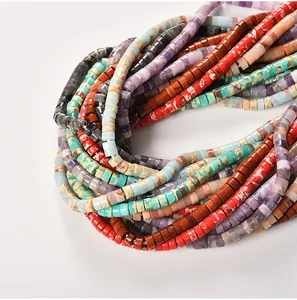 Macro view of colorful 2x4mm cylindrical stone tube beads for DIY jewelry making crafts