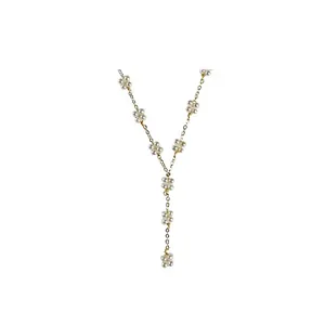 Handmade pearl flower lariat necklace with gold chain for women's minimalist style