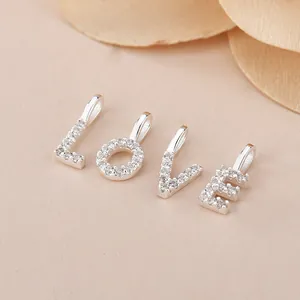 Silver LOVE letter pendants with micro-paved cubic zirconia for necklaces