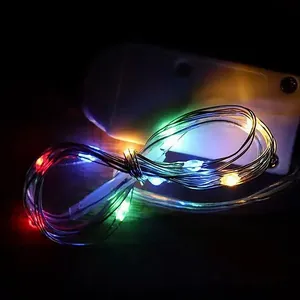 Close-up of vibrant multicolor LED copper wire string lights for festive decoration