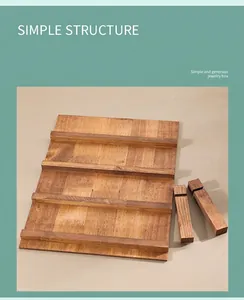 Detailed view of natural wood tiered display stand with 4-level simple structure