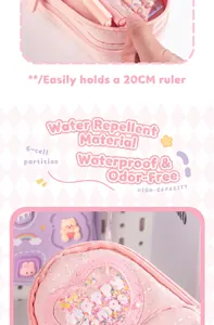 Close-up of waterproof pink large capacity pencil case with 20cm ruler and 6-cell design