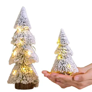 Mini snow flocked Christmas tree with warm LED lights for desktop holiday table decoration