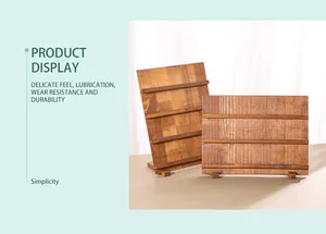 Detailed view showing the natural wood grain of the tiered nail display stand board