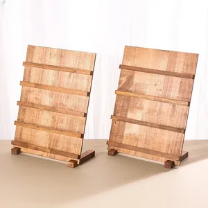 Natural tiered wood display stand for press-on nails and manicures, minimalist design