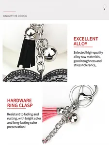 Detail of heart-shaped keychain with sequins, tassels, and high-quality alloy clasp