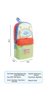 Large capacity backpack shaped pencil case with dimensions and product specifications