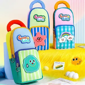Vibrant dopamine style large pencil cases with embroidered removable velcro patches