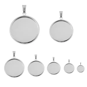 Set of stainless steel round bezel pendant trays in multiple sizes for DIY jewelry