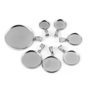 Premium round stainless steel pendant bezels trays for DIY necklace jewelry making