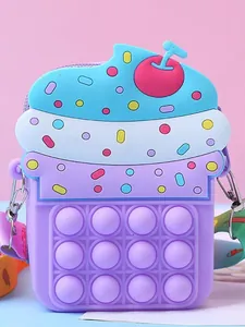 Cute cupcake shaped silicone pop it shoulder bag for kids sensory play
