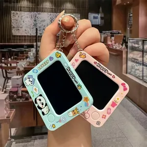 Mini graffiti drawing board keychain in pink and green with cute animal prints