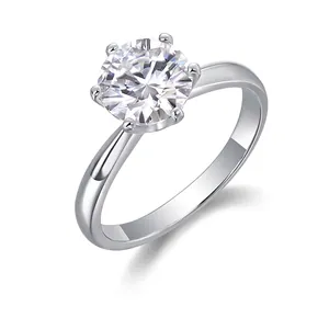 925 Sterling Silver Six-Prong Moissanite Ring For Women Luxury Round Cut Solitaire Engagement Wedding Band Jewelry With GRA Certificate