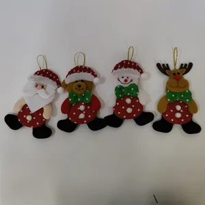Set of 4 festive Christmas tree plush ornaments: Santa, Bear, Snowman, Reindeer dolls