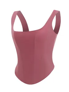 Elegant rose pink square neck fishbone corset tank top featuring structured seams
