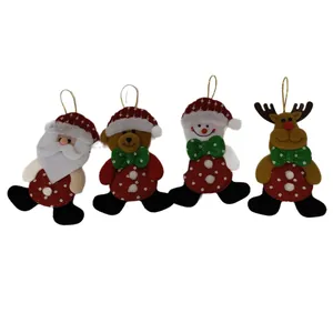 Set of 4 plush Christmas tree hanging ornaments with Santa, snowman and reindeer.